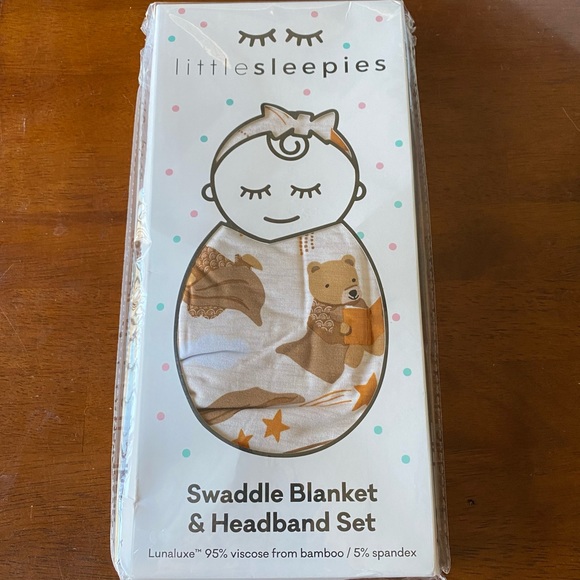 Little Sleepies Beary Sleepy Swaddle Blanket and Headband Bow Set - NWT - Picture 6 of 6